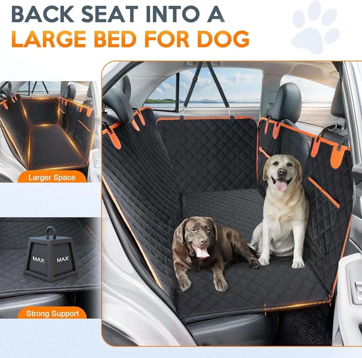 Backseat Extender for Dogs - Black with Door Covers