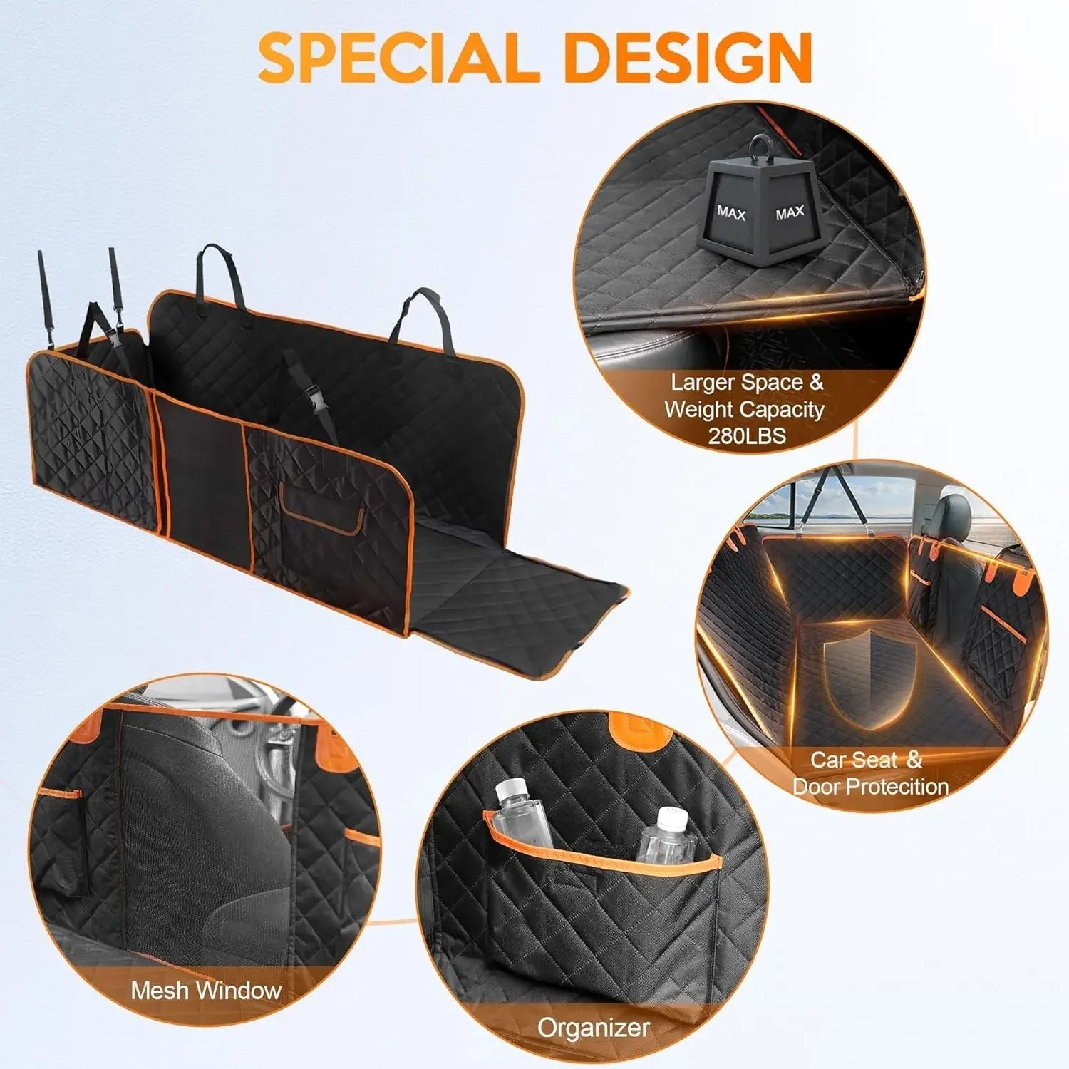 Backseat Extender for Dogs - Black with Door Covers